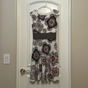 Navy and cream fit and flare dress, size 4